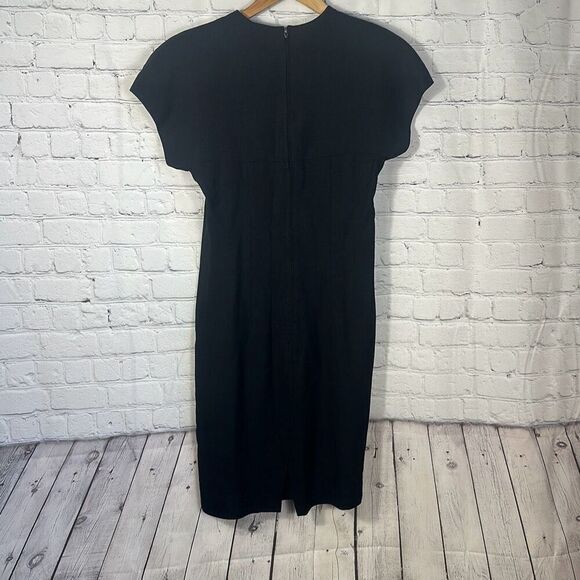 Jessica Howard Vintage 80s Black Evening Cocktail Dress size 6 Made in USA Linen - Picture 5 of 9